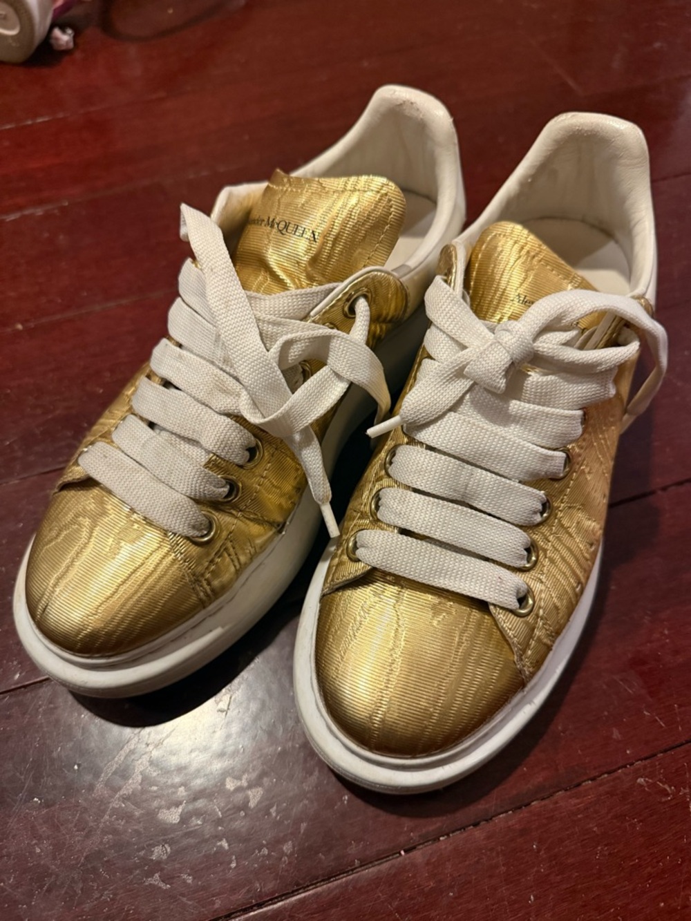 Gold Women's Low-Top Fashion Sneakers - Alexander McQueen Style 37